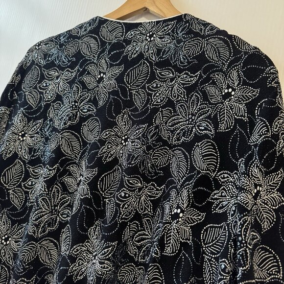 VTG Alex Evenings 2 Piece Set 2X Black White Lignt Blue Floral Sparkle JacketTop - Picture 14 of 16
